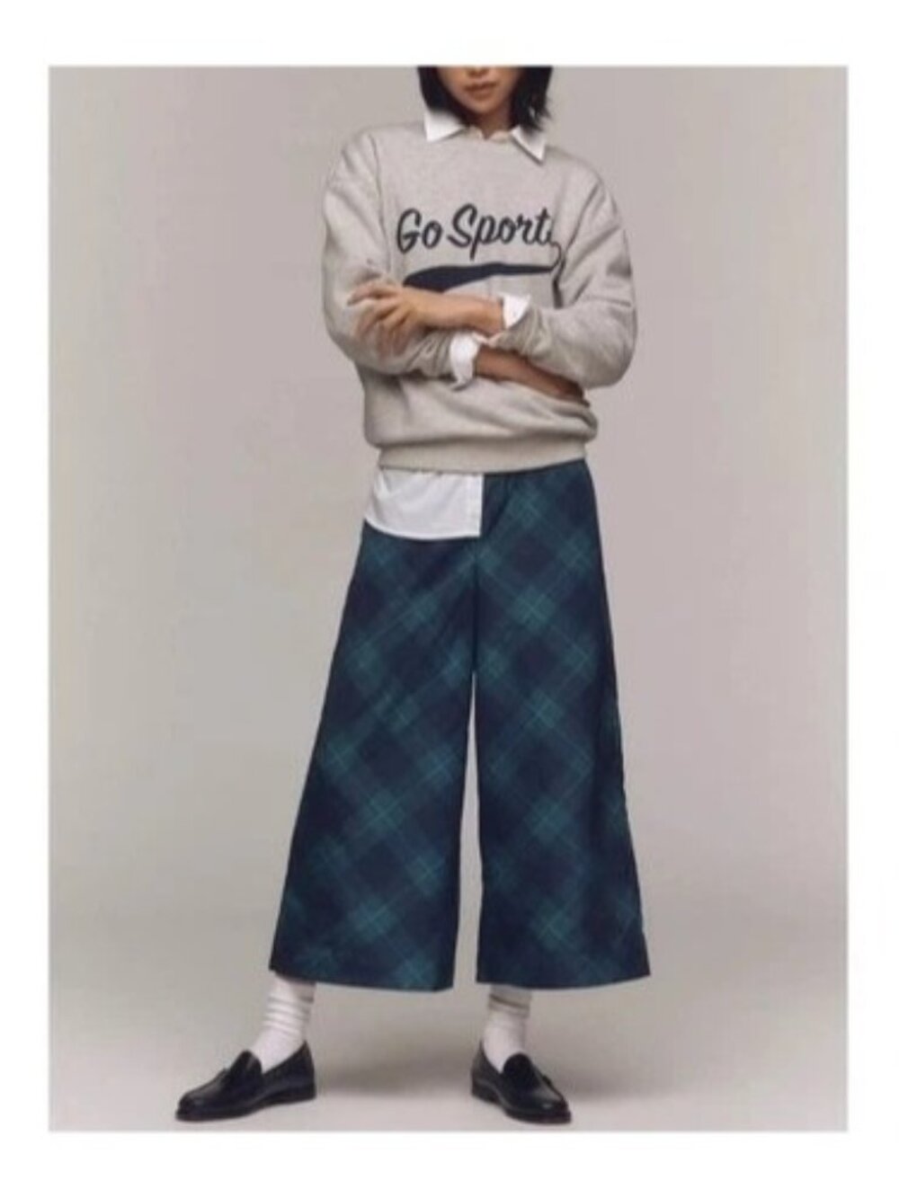 Maeve Anthropologie Pull On Green Plaid Lightweight Crop Wide Leg Pants XS NEW